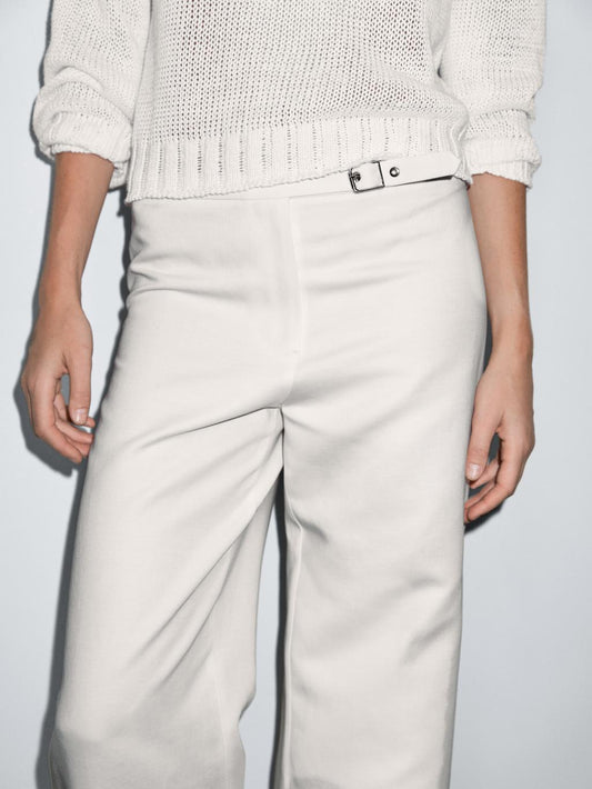 Straight-fit trousers with buckle detail