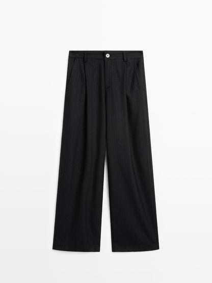 Mid-rise wide-leg pinstripe trousers