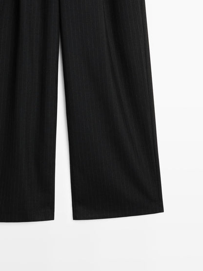 Mid-rise wide-leg pinstripe trousers