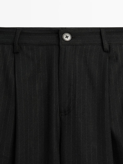 Mid-rise wide-leg pinstripe trousers