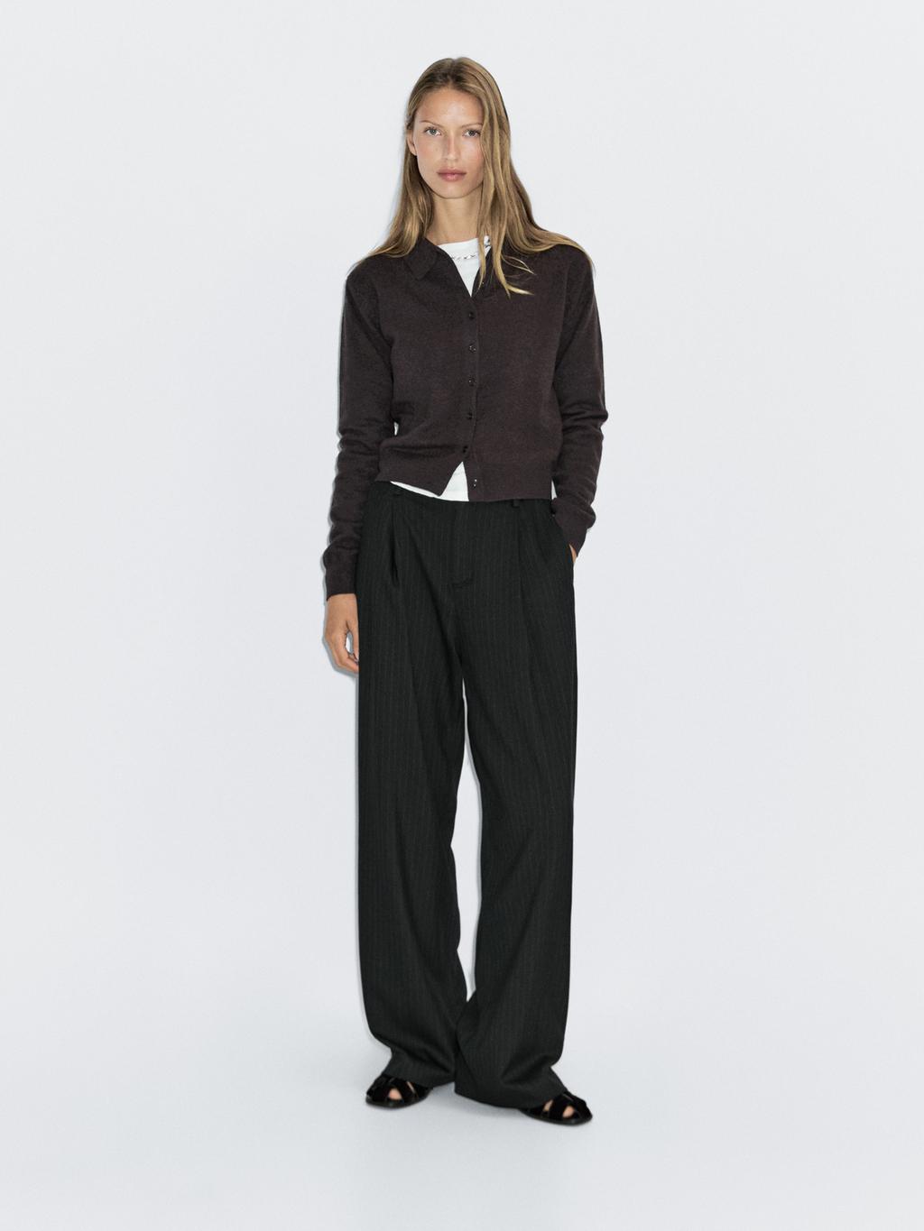 Mid-rise wide-leg pinstripe trousers