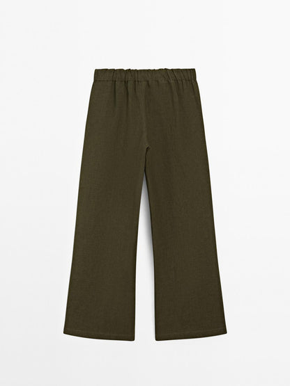 100% linen straight-leg trousers