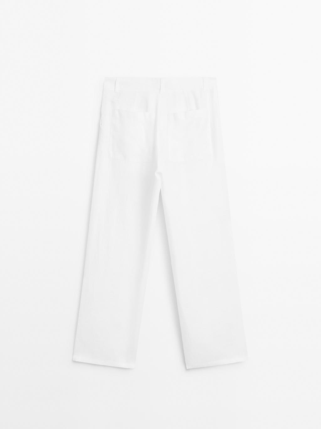 100% linen wide-leg mid-rise trousers