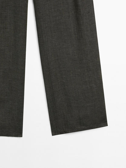 100% linen wide-leg trousers