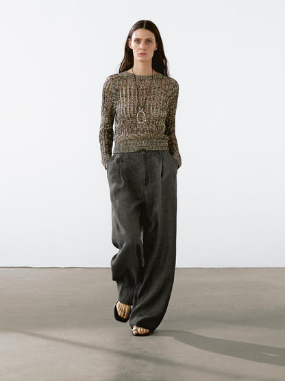 100% linen wide-leg trousers