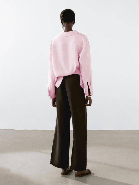 Linen blend trousers with elastic waistband