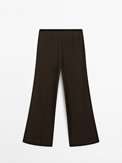 Linen blend trousers with elastic waistband
