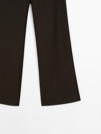 Linen blend trousers with elastic waistband