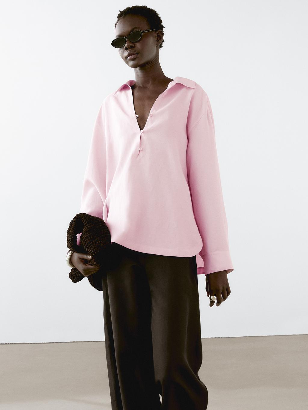 Linen blend trousers with elastic waistband