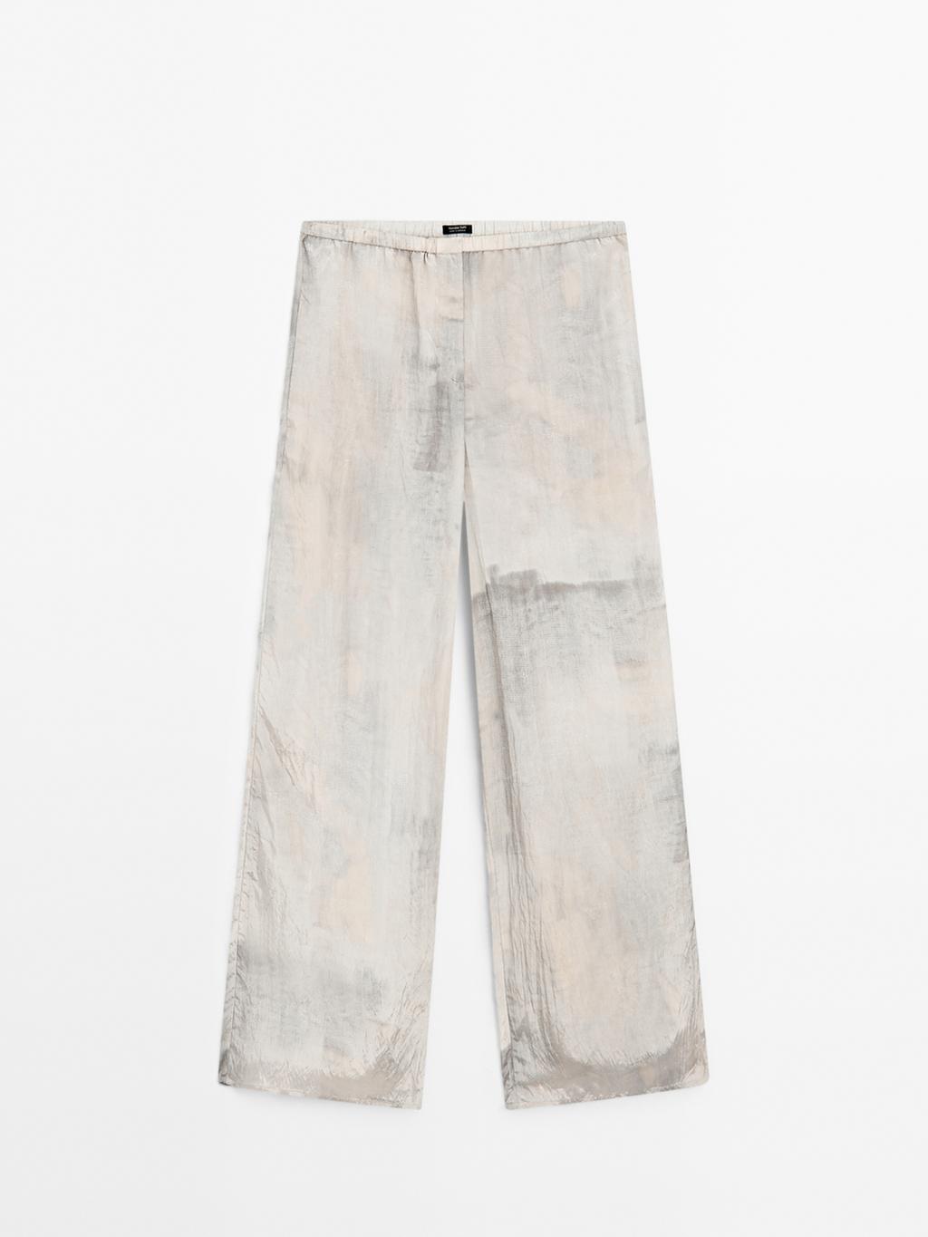 Flowing straight-leg print trousers
