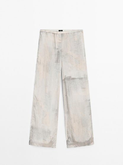 Flowing straight-leg print trousers