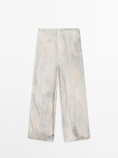 Flowing straight-leg print trousers