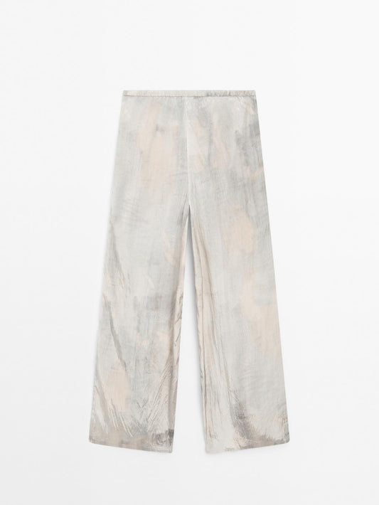 Flowing straight-leg print trousers