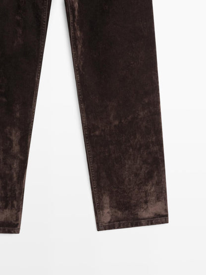 Straight-leg mid-rise flocked jeans