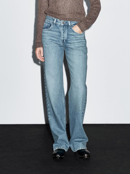 Mid-rise wide-leg jeans with studs