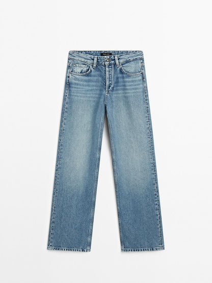 Mid-rise wide-leg jeans with studs