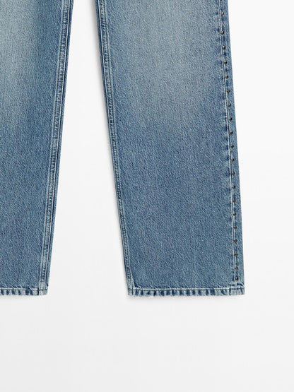 Mid-rise wide-leg jeans with studs