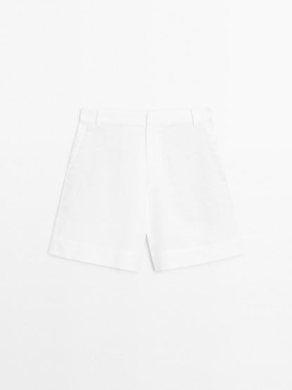 100% linen short Bermuda shorts
