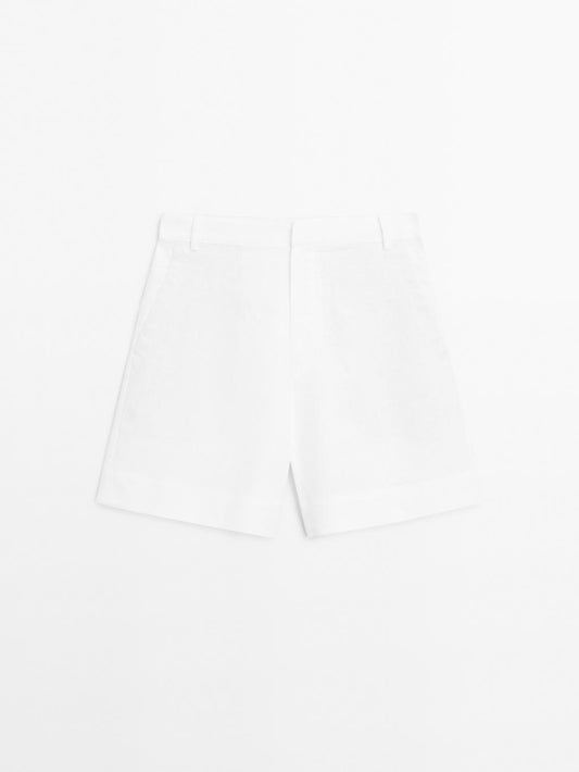 100% linen short Bermuda shorts