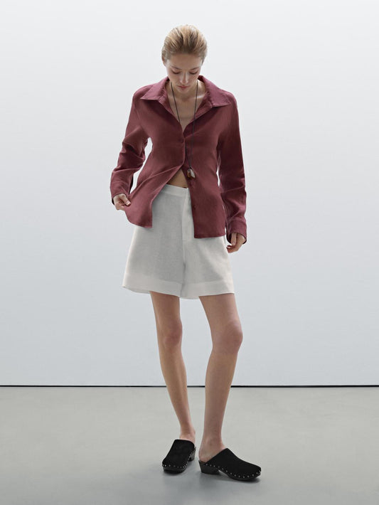 100% linen short Bermuda shorts