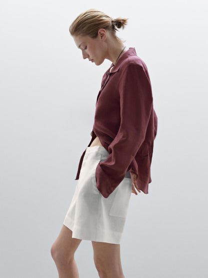 100% linen short Bermuda shorts