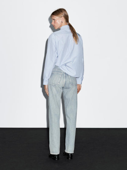 Cotton blend high-waist straight-leg jeans