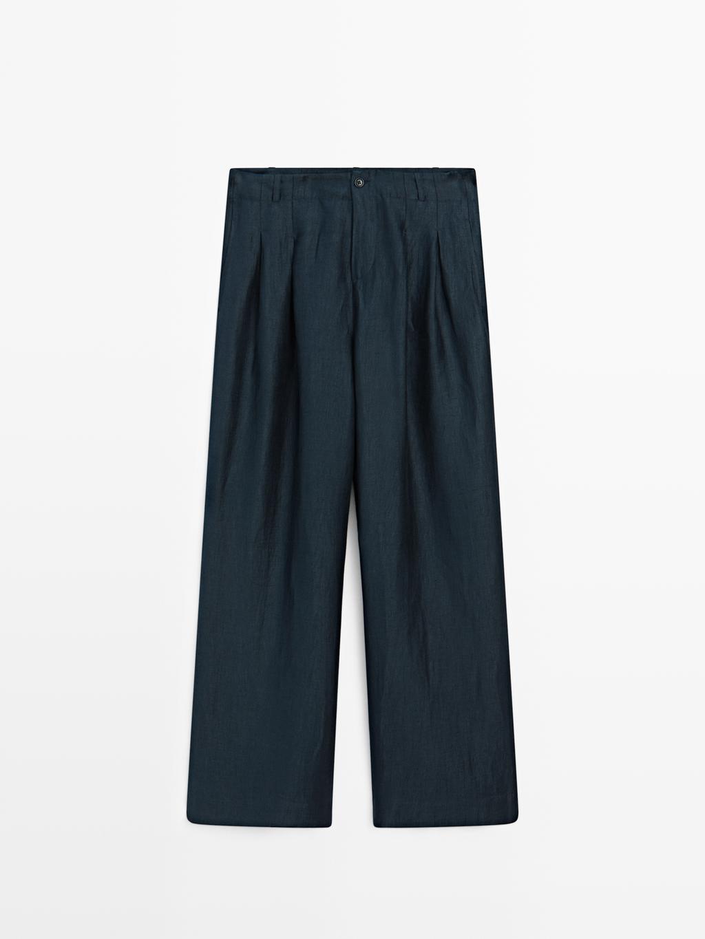 Loose-fitting linen blend trousers