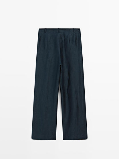 Loose-fitting linen blend trousers