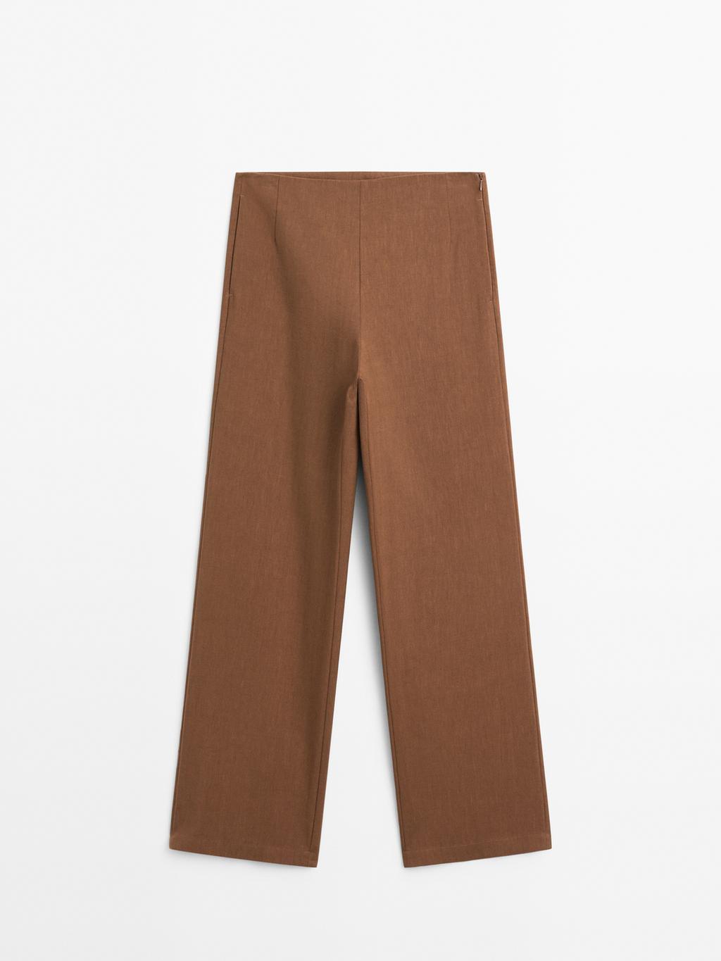 Linen blend wide-leg trousers