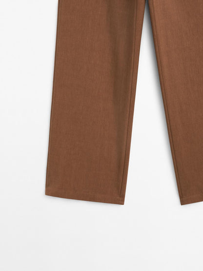 Linen blend wide-leg trousers