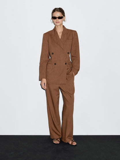 Linen blend wide-leg trousers