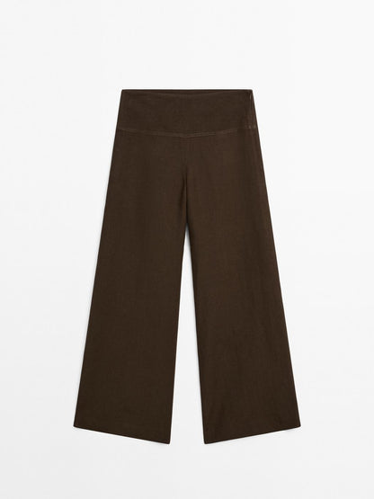 High-waist wide-leg linen trousers