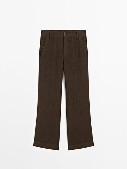 100% linen kick flare fit trousers