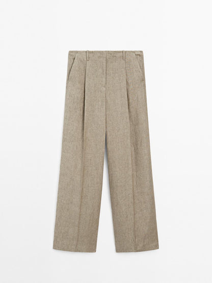 Linen blend darted trousers