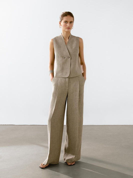 Linen blend darted trousers