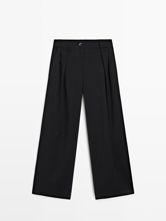 Darted wide-leg trousers