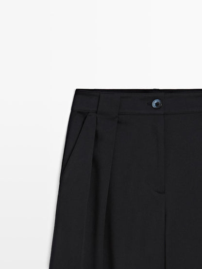 Darted wide-leg trousers