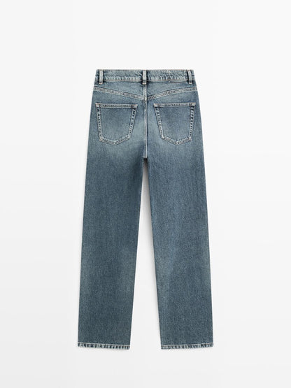 High-waist straight-leg cropped comfort jeans