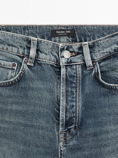 High-waist straight-leg cropped comfort jeans