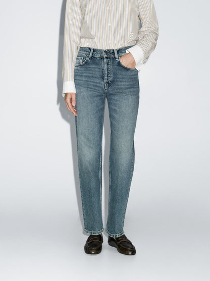 High-waist straight-leg cropped comfort jeans