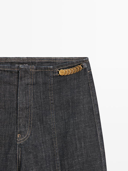 High-waist wide-leg jeans with chains