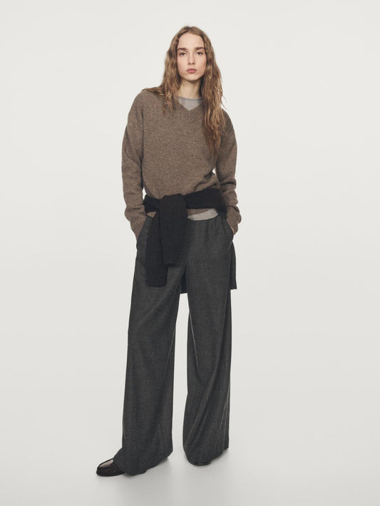100% wool wide-leg textured trousers