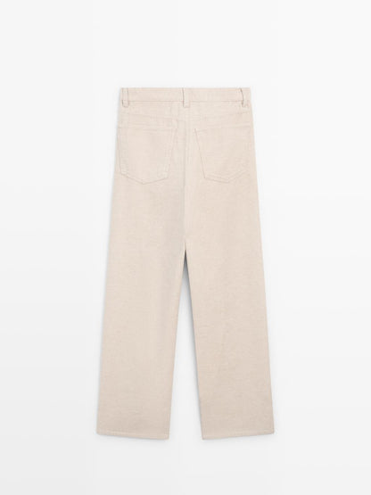High-waist straight-leg corduroy trousers