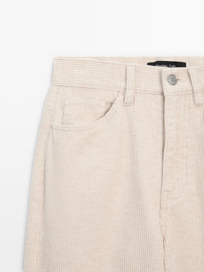 High-waist straight-leg corduroy trousers