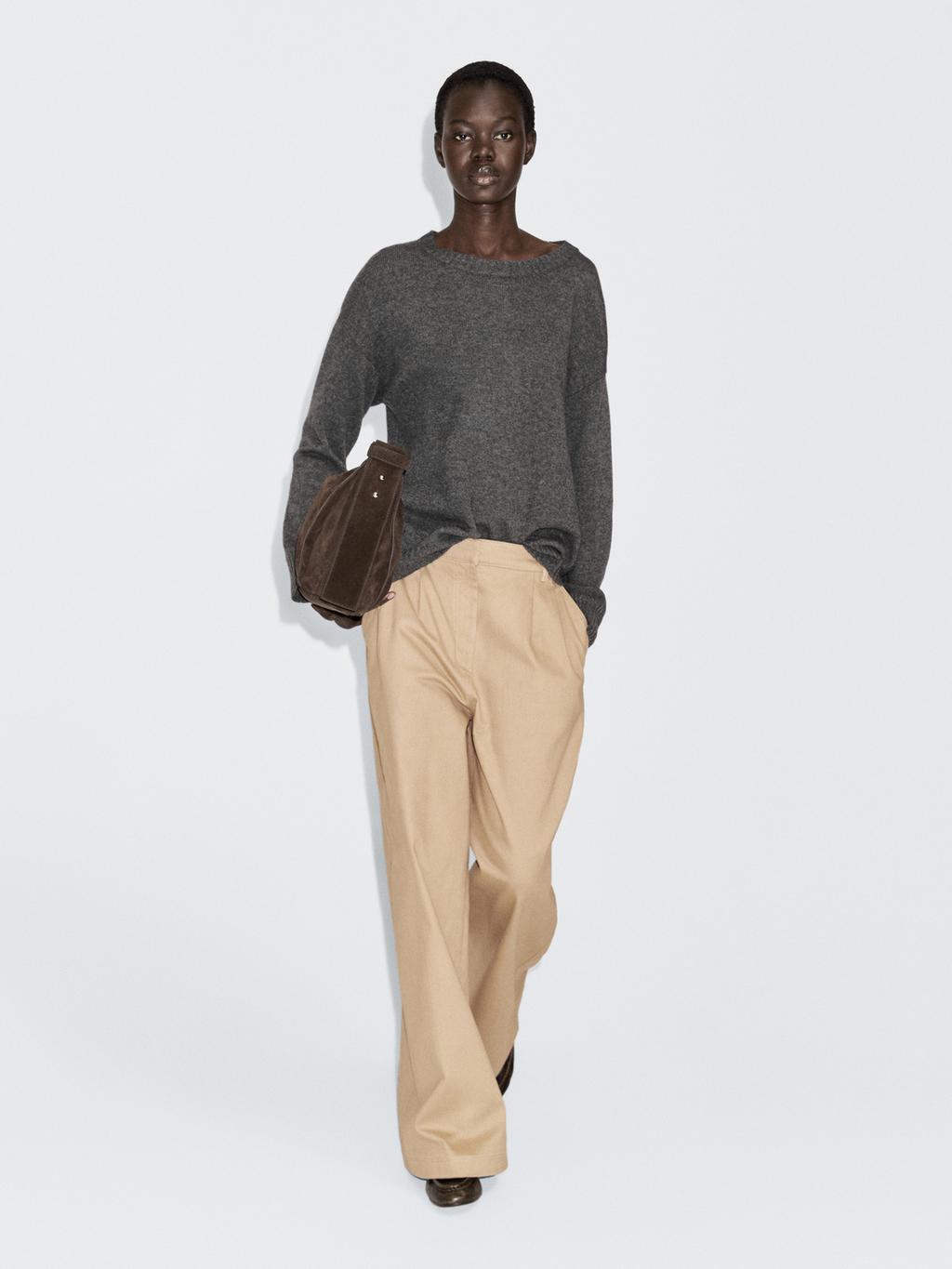 Wide-leg darted trousers