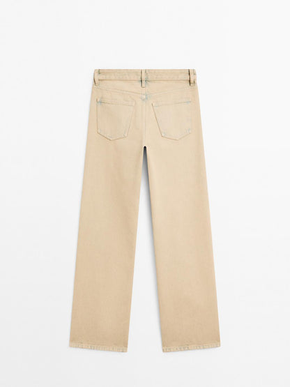 Mid-rise wide-leg cotton jeans