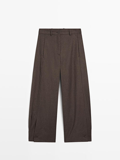 100% wool barrel fit trousers