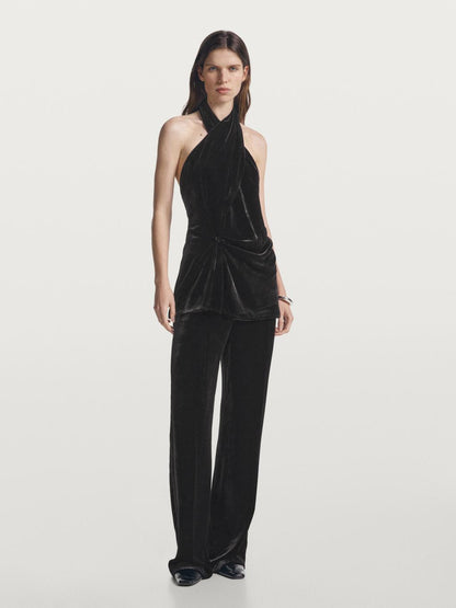 Wide-leg velvet trousers