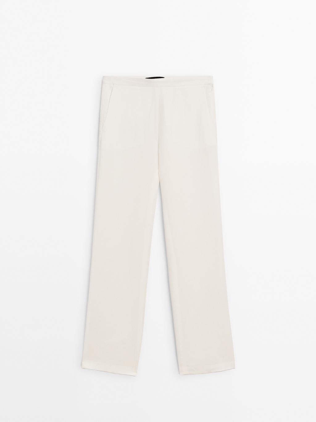 Straight fit flowing linen blend trousers