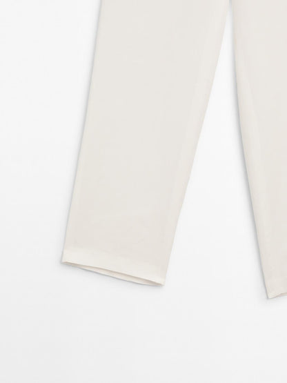 Straight fit flowing linen blend trousers